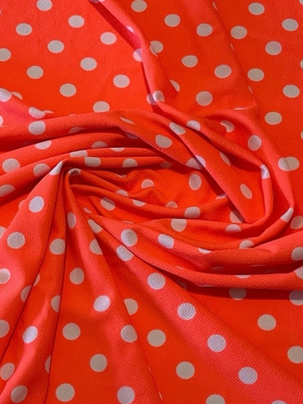 Polka Dot Orange & White Knit Texture Print Stretchy Fabric